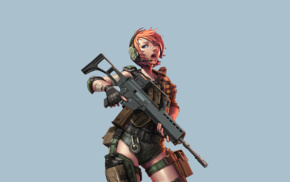 short hair, anime girls, gun, weapon, Heckler  Koch G36, orange hair