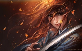 fantasy art, long hair, anime, blades, redhead, DeviantArt