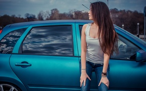 car, girl, long hair
