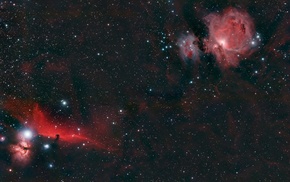 stars, nebula, black, space, red, Orion