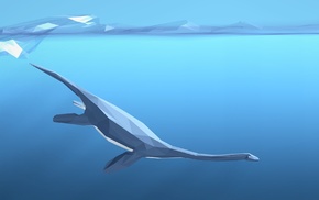 swimming, low poly, blue, dinosaurs, waves, animals