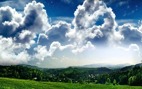 grass, clouds, sky, nature