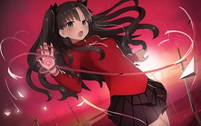 twintails, black hair, red dress, skirt, anime, Tohsaka Rin