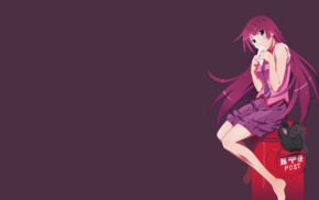 anime girls, purple background, Monogatari Series, blue eyes, anime, purple hair