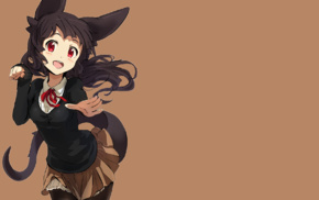 anime, animal ears, tail, brown background, pantyhose, skirt
