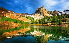 trees, nature, landscape, lake, USA, mountain