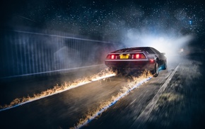 Back to the Future, time travel, DeLorean, fire