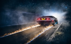 movies, DeLorean, artwork, car, fire, Back to the Future