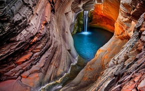 waterfall, rock, canyon, pond, Australia, landscape