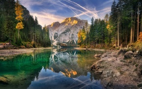 mountain, water, Italy, reflection, summer, forest