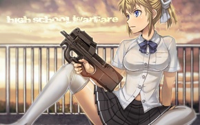 weapon, short skirt, schoolgirls, anime, anime girls, knee