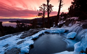 winter, snow, sunset, ice, landscape
