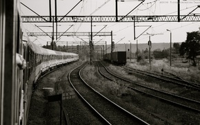 railway, train, monochrome