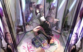 school uniform, skirt, schoolbags, mirror, anime, anime girls