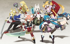 sword, anime girls, anime, fox girl, weapon, simple background