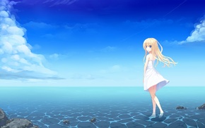 white dress, anime girls, sea