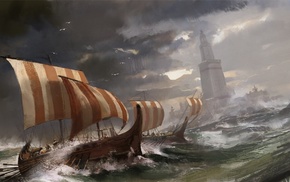boat, Vikings, artwork