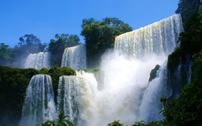 nature, waterfall, trees, landscape