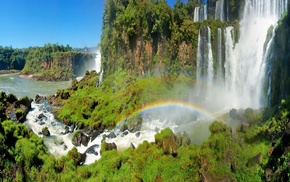 rainbows, nature, landscape, waterfall