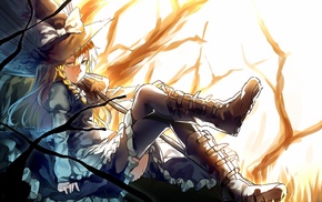Kirisame Marisa, boots, broom, anime girls, anime, Touhou