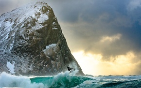 waves, surfing, sea, landscape, rock, nature