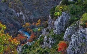 mountain, gorge, river, fall, landscape, nature
