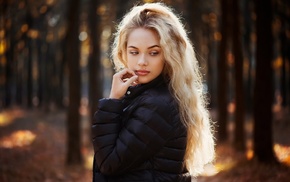 blonde, model, blurred, girl, long hair, girl outdoors