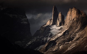 dark, snowy peak, nature, cliff, Torres del Paine, landscape