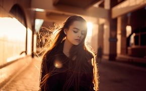 sunlight, long hair, Ekaterina Kuznetsova, photography, brunette, model