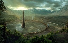 Orthanc, fantasy art, mountain, landscape, Isengard, water