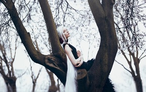 trees, girl outdoors, girl, model, white hair