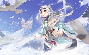 birds, original characters, snow, mountain