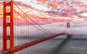 clouds, bridge, water