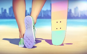 legs, people, beach, skateboard