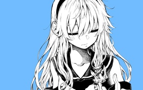 school uniform, simple background, anime girls, monochrome