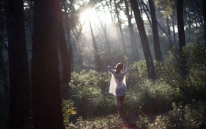 girl, trees, forest, see, through clothing, legs