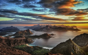 summer, island, landscape, nature, sunset, Norway