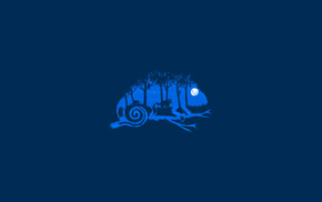 blue background, stars, moon, wolf, trees, eyes