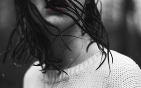wet, girl, Adobe Photoshop, wet hair, open mouth, lips