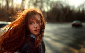 redhead, girl, hair in face