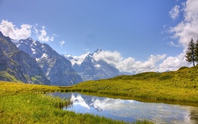 mountain, lake