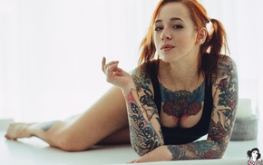 redhead, Suicide Girls, Janesinner Suicide, girl, tattoo, cleavage