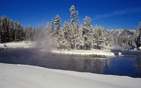 lake, forest, landscape, snow