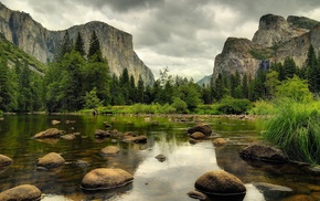 nature, river, rock, mountain