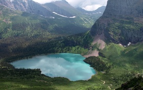 mountain, lake