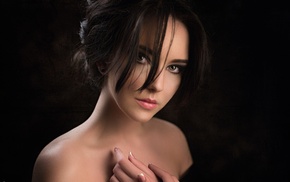 model, green eyes, Georgiy Chernyadyev, brunette, girl, bare shoulders
