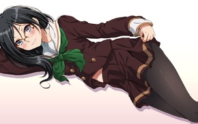 legs, blue eyes, glasses, school uniform, anime girls, Tanaka Asuka