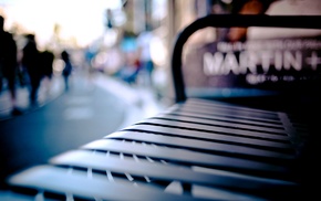 cityscape, blurred, bench, depth of field
