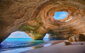 erosion, sea, Portugal, cave, water, landscape