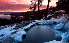 snow, sunset, landscape, winter, nature